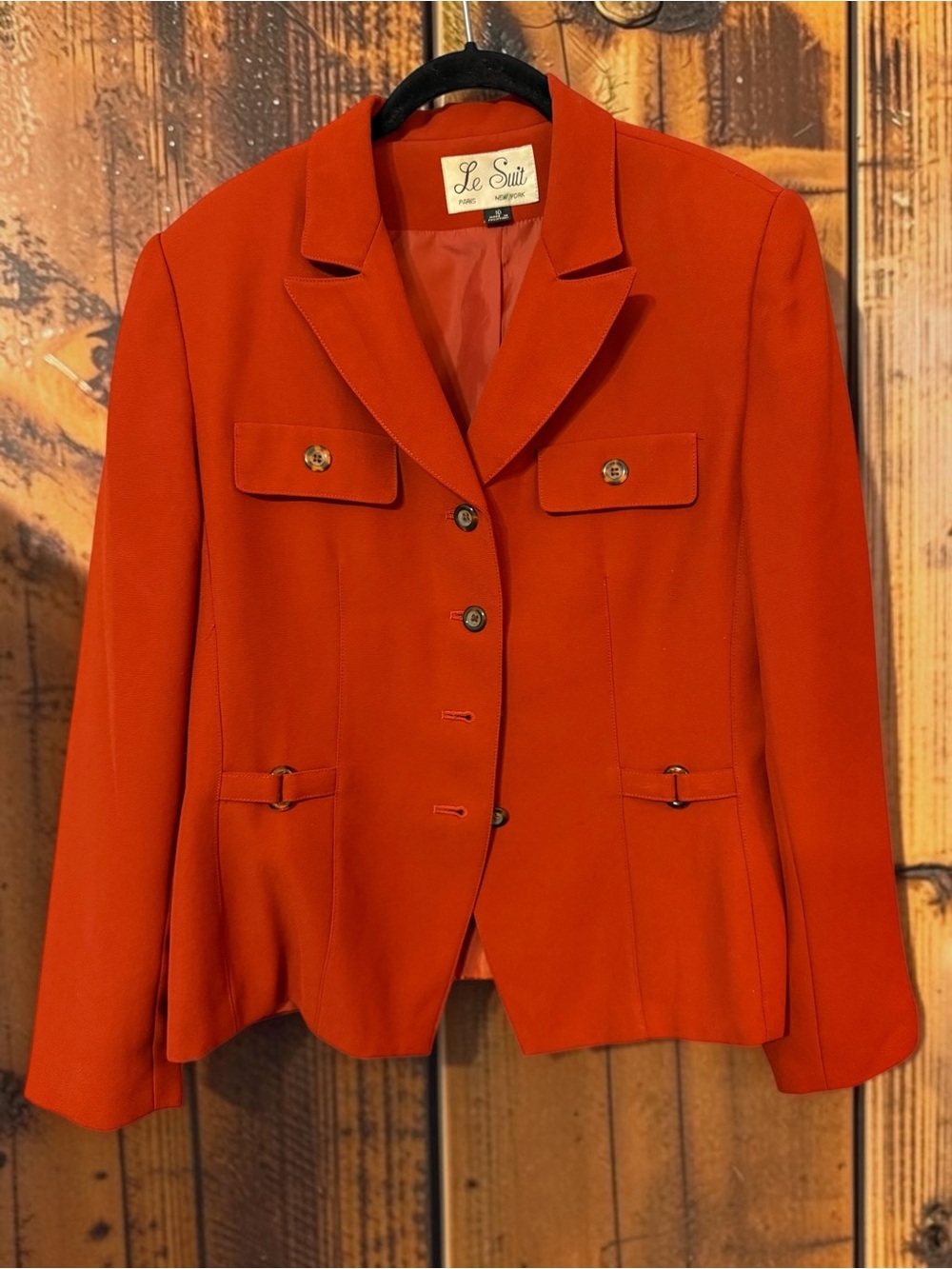 Le Suit Paris New York Burnt Orange Blazer Flap Pocket Tab Sz 10